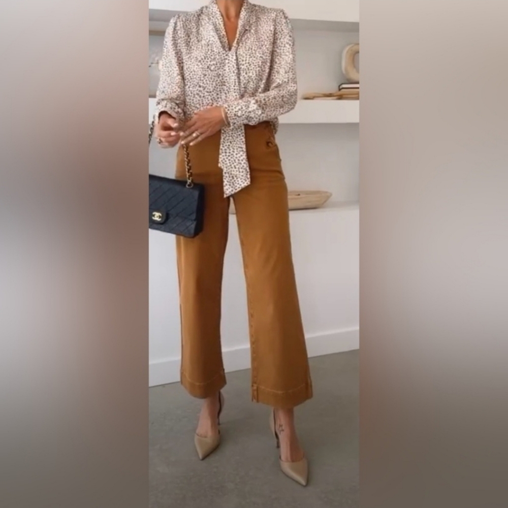 Spanx Stretch Twill Cropped Wide Leg Pant Acorn Size XL